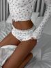 E-commerce Transfronteiriço da Amazon Terno Estampado Floral Decote Profundo Gola Redonda Justo Manga Longa Shorts Terno Casual