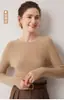 Primera línea prêt-à-porter ajustado casual 100% cachemira suéter Otoño Invierno Nuevo Mujer Corto Rayado Cuello Redondo Capa Base Tejido