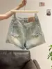 Shorts Jeans de Cintura Alta com Design Retrô para Mulheres, Novo Estilo de Verão, Cuidadosamente Selecionados, Hot Pants Incríveis em Azul Claro Estilo Americano para um Look Chique
