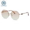 Gafas de sol sin marco con borde, gafas de sol con degradado de dos colores, gafas de protección solar poligonales para mujer, doble temblor en vivo