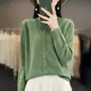 Cardigan de Punto Osmanthus de Primera Línea Cuello Redondo Primavera 100% Lana Estilo Coreano Sencillo Color Sólido Adelgazante Abrigo Suéter para Mujer