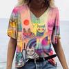 Temu Aliexpress Camiseta feminina com decote em V, moda de rua europeia e americana, top solto com impressão 3D, fabricante de suprimentos