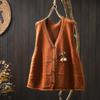 Colete Cardigan de Tricô de Algodão com Gola V e Flores Feito à Mão Feminino Solto Emagrecedor Primavera e Outono Novo Retro Casual