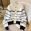 Cárdigan de Punto Rayas Bloque de Color Retro Cuello Redondo 2026 Otoño/Invierno Nuevo Suéter Adelgazante Manga Larga Abrigo para Mujer Top Tendencia