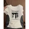 Camiseta Blanca de Manga Corta con Cuello Redondo de Diseño de Nicho para Mujer Moda de Verano Estilo Chica Picante Corte Ajustado Top Versátil con Personalidad ins