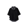 Camisa Polo Bordada Estilo Retro Americano Falsa de Dos Piezas Manga Corta para Hombre Moderna Casual Versátil Top de Media Manga para Pareja Camiseta