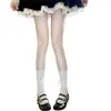 Calcetines JK de estilo japonés Pure Desire Mary Jane hasta la mitad de la pantorrilla con ribete de encaje y lazo, Calcetines blancos patchwork para mujer en primavera y verano