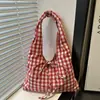 Bolso de Lona a Cuadros Rojos Color-Block Estilo Japonés para Mujer 2024 Nuevo Gran Capacidad Artístico Fresco Versátil para Viajar y el Día a Día Bolso de Hombro