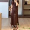 Traje de Dos Piezas para Mujer Estilo Perezoso Cruzado Europeo y Americano Casual Adelgazante Color Sólido Cintura Falda Larga Línea A Pg0294