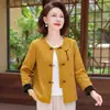 Colección Otoño 2026: Blusa para Mujer, Estilo Chino Nuevo, Cuello Redondo Corto, Detalle de Nudo Chino Tradicional, Ropa de Abrigo Elegante para Mujeres de Mediana Edad
