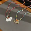 Collar de Cuerda Trenzada con Cuentas de Cachorro Dopamina Colorido Estilo Coreano, Cadena para Clavícula Dulce y Linda de Lujo Ligero de Nicho para Mujer