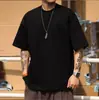 Camiseta unisex de peso pesado, caída de hombro, cuello redondo nuevo, 350g, top casual transpirable de manga corta