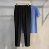 Calças Ocidentais Pequenas Masculinas Nove Pontos Slim Fit Retas Casuais Tamanho Grande Calças Masculinas Simples Pretas Outono Inverno Calças de Terno