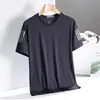 Camiseta de manga corta para hombre de verano, seda de hielo, color liso, corte holgado, transpirable, alta elasticidad, secado rápido, camiseta deportiva y casual para hombre