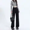 Jeans Rectos Versátiles de Cintura Alta para Mujer, Nuevo Estilo Coreano Primavera y Otoño, Jeans de Pierna Ancha que Estilizan y Son Elegantes, de Largo Hasta el Suelo