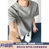Camiseta masculina de verão plus size de rua, versátil e estilosa, com mangas curtas e painel em E, corte solto, estilo americano, design desconstruído