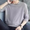 Playera de Manga Larga de Color Sólido de Seda de Hielo para Hombre Otoño Talla Extra Interior Base Cuello Redondo Holgada Combinable Moda Ropa de Otoño