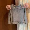 Moda Versátil Primavera Otoño Nuevo Estilo Gris Lunares Manga Larga Encaje Top para Niñas Resistente a Manchas