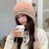 Chapéu Ushanka Quente para Outono e Inverno, Afina o Rosto, Novo Chapéu de Pelúcia, Proteção para as Orelhas, Chapéu de Lã, Tricô, Estilo Fofo de Alta Qualidade