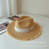 Verano Nuevo Estilo Rafia Borde Crudo Color Caramelo Sombrero de Jazz Sombrero Casual para el Sol Vacaciones Marinas Sombrero de Playa Tendencia de Mujer