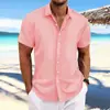 2024 Explosões transfronteiriças Amazon AliExpress Novo Algodão e Linho Masculino Listrado Jacquard Casual Solto Camisa de Manga Curta