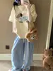 Camiseta de manga corta de algodón grueso para mujer, estilo americano, holgado, de verano, con diseño retro, estilo nicho, de media manga, moderna.