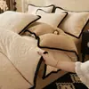 Conjunto de quatro peças de luxo leve transfronteiriço de inverno espesso, cor sólida, fosco, veludo de leite, para lençóis de cama e lençóis com elástico para dormitórios estudantis, atacado