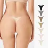 Tanga transparente de tacto nude europeo y americano con tirante fino invisible para mujer sin costuras talla grande borde ondulado cintura baja pantalón triangular de seda helada para fitness