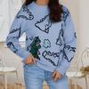 Suéteres Transfronterizos Nuevos Europeos y Americanos de Otoño e Invierno para Mujer Amazon Sueltos de Manga Larga Cuello Redondo Suéteres Jersey de Dinosaurio de Dibujos Animados
