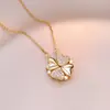 Colar Feminino Moda Transfronteiriça Coração de Zircônia Dupla Face Flor de Quatro Folhas Colar Estilo Nicho Ins Corrente para Clavícula para Mulheres