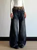 Jeans de Pierna Ancha Versátiles Casuales Vintage de Tiro Doble Lavados de Diseño de Marca de Moda Transfronteriza para Hombres y Mujeres