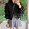 Jaqueta biker curta chic estilo coreano, simples, de corte solto, com bolsos grandes para mulheres, versátil para o outono, reduz a idade, gola lapela, jaqueta de couro PU