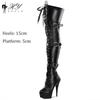 Niebla tacón alto 15 cm impermeable mesa talla grande sexy botas altas hasta el muslo diversión de club nocturno uno con zapatos de pole dance al por mayor