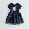 Nuevos Vestidos de Verano para Niñas 2025 de Manga Corta Ropa Infantil Vestidos de Princesa Faldas de Malla para Niños Faldas para Niñas Unicornio