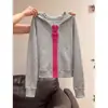 Sudadera con capucha y cremallera de dientes grandes de colores retro americano, bloque de color, chaqueta, top cárdigan con cremallera para mujer, estilo chica picante, ajuste ceñido