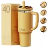 Copo de carro transfronteiriço de 40 oz, aço inoxidável 304, copo de gelo para carro de grande capacidade com alça portátil, copo térmico, personalizável