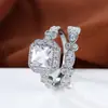 Anillo de conjunto de doble anillo con piedra principal cuadrada de lujo europeo y americano, anillo de conjunto apilable de dos piezas con diamantes completos
