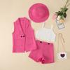 Amazon transfronterizo temu Europa y Estados Unidos verano en stock traje para niñas niños grandes color liso sin mangas traje conjunto de cuatro piezas