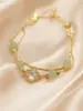 Pulsera de doble capa de trébol de cuatro hojas con cuentas redondas de jade Hetian claro y cristales blancos, con cadena de extensión de espiga de trigo ajustable, pulsera suave y delicada