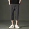 Pantalones Cortos de Verano Nuevos de Nailon Elástico en Cuatro Direcciones Seda Helada para Hombre, Pierna Recta Casual Deportivos Elásticos de Secado Rápido Ajustados 7/8 de Longitud