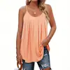 2025 Transfronterizo Amazon para Mujer Casual Verano Cuello Plisado Cuello Redondo Holgado Pequeño Top de Tirantes