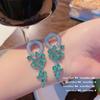Brillantes Pendientes de Uva Esmeralda Manzana Diseñador Chapado en Oro de 18K Zirconia Puntiaguda Conjunto de Collar y Pulsera de Amor