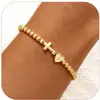 Pulseira de Contas de Cobre com Letras do Alfabeto e Cruz, Minimalista Europeia e Americana, Transfronteiriça, Versátil para Uso Diário, Fashionável e Única, Pulseira Feminina Empilhável