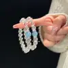 Pulsera de Bolas Redondas Blanco Leche de Cristal Blanco Natural, Moderna y Sencilla, con Pulsera de Joyería de Bolas de Transferencia de Aguamarina al por Mayor