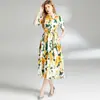 Comercio Exterior Mujer Real en stock Solapa Espalda Descubierta Cintura Adelgazante Estampado Sin Mangas Malla Grande Oscilante Vestido Midi