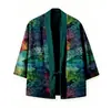 Capa Kimono de Algodón Puro Nuevo Estilo Transfronteriza Estampado Digital 3D Manga Tres Cuartos Bata Cardigan Abrigo Suelto de Plumas DIY