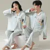Algodão Puro2026 Pijama de Casal Novo Desenho Animado Primavera e Outono, Manga Longa e Calça, Corte Solto, Gola Reversível, Pode Ser Usado Fora de Casa, Roupa de Casa