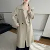 Nuevo diseño de otoño e invierno, abrigo de lana de doble cara para mujer, abrigo de lana de longitud media, prenda exterior de lana holgada y gruesa