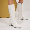 Nuevas Botas de Mujer Sexy para Discoteca Estilo Europeo y Americano con Punta Fina, Tacón Cuadrado, Piel Aceitosa de Color Sólido, Cremallera Lateral, Longitud de Caña Alta