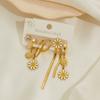 Aretes de acero de titanio chapados en oro para mujer, aretes de alta gama que no se desvanecen, aretes asimétricos vintage, aretes transfronterizos, aretes de estrellas